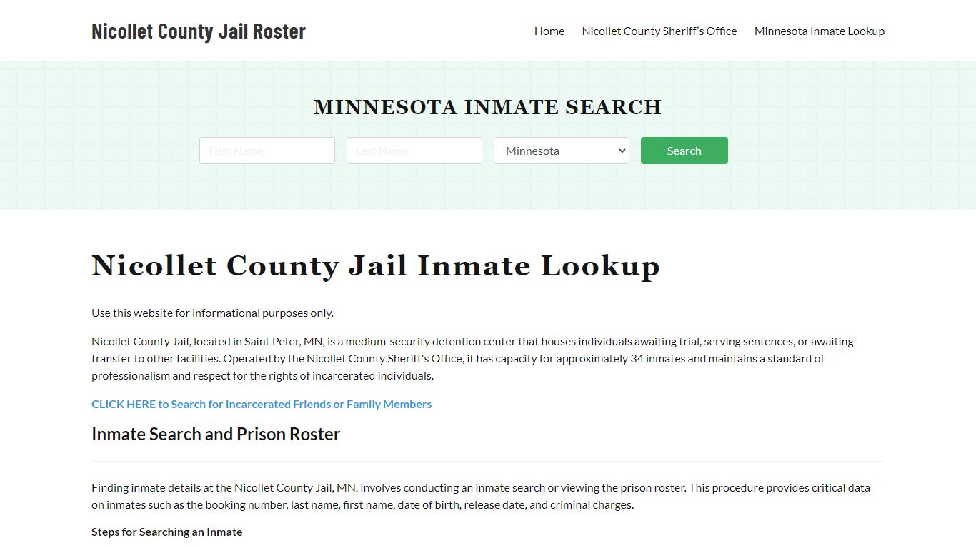 Nicollet County Jail Roster Lookup, MN, Inmate Search